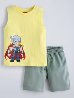 Hopscotch - Yellow Printed T-shirt and Shorts