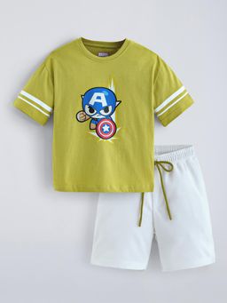 Hopscotch - Green Printed T-shirt and Shorts