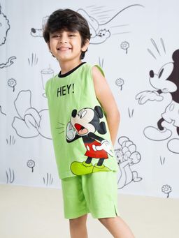 Hopscotch - Green Printed T-shirt and Shorts