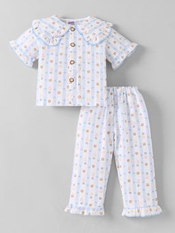 Hopscotch - White Printed Shirt and Pyjama