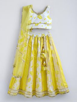 Hopscotch - Yellow Floral Blouse with Lehenga and Dupatta