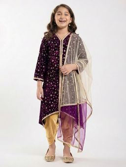Hopscotch - Purple Embellished Kurta with Salwar and Dupatta