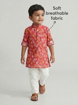Hopscotch - Red Floral Kurta and Pyjama