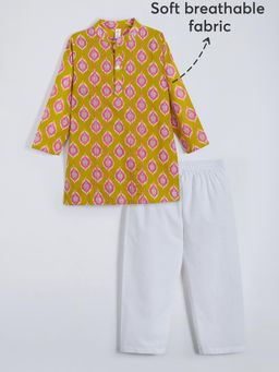 Hopscotch - Mustard Printed Kurta and Pyjama