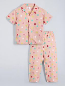 Hopscotch - Peach Polka Dots Shirt and Pyjama