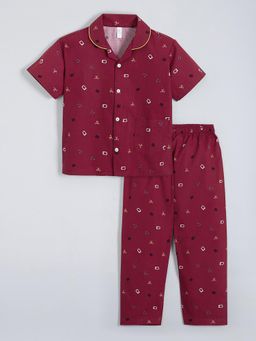Hopscotch - Maroon Printed Shirt and Pyjama