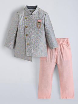 Hopscotch - Grey Embroidered Kurta and Pyjama