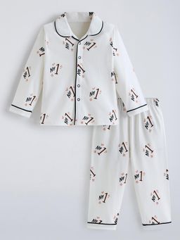 Hopscotch - White Typography Shirt and Pyjama