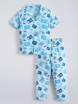 Hopscotch - Blue Printed Shirt and Pyjama
