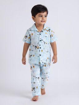 Hopscotch - Blue Printed Shirt and Pyjama