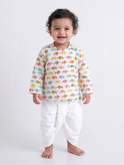 Hopscotch - White Printed Kurta and Dhoti