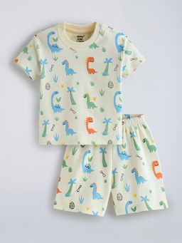 Hopscotch - Cream Printed T-Shirt and Shorts