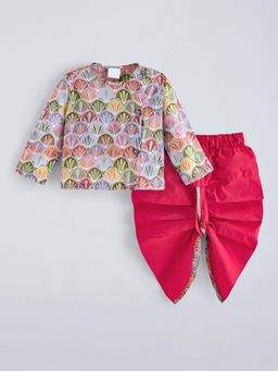 Hopscotch - Red Printed Kurta and Dhoti