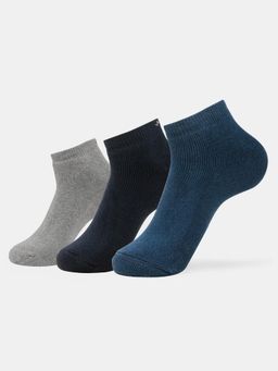 Jockey - 7039 Men Cotton Terry Low Show Socks - Black, Mid Grey & Navy (Pack of 3)