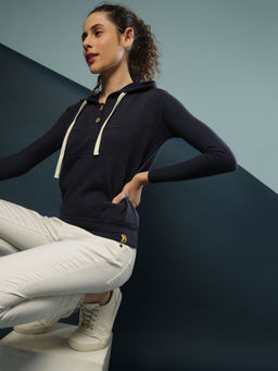 Campus Sutra - Navy Blue Women Solid Casual Sweatshirts