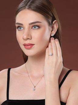 PANASH - White Brass Necklace with Earrings and Ring (Set of 3)