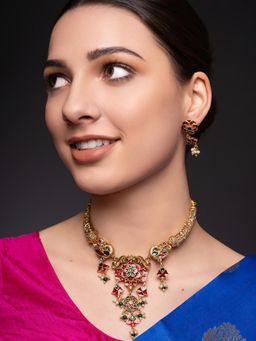 PANASH - Multi-Color Brass Necklace with Earrings (Set of 2)