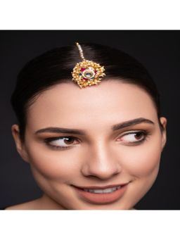 PANASH - Gold-Plated Red Stone Pearl Maangtikka
