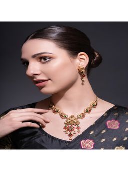 PANASH - Gold-Plated Stones-Studded Temple Jewellery Set