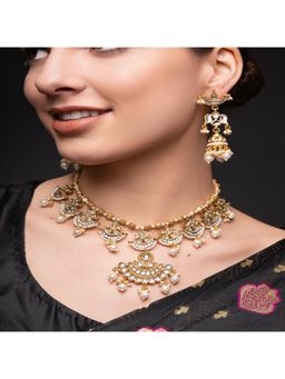 PANASH - Gold-Plated Stones-Studded Pearl Jewellery Set
