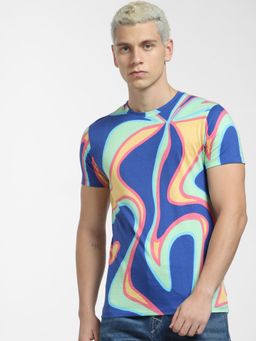Jack & Jones - Blue Printed Crew Neck T-shirt