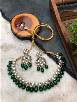 PAYA - Green Kundan Linear Choker and Earrings