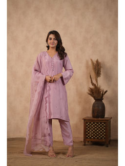 Masoomm - Lilac Embroidered Kurta with Pant and Dupatta (Set of 3)