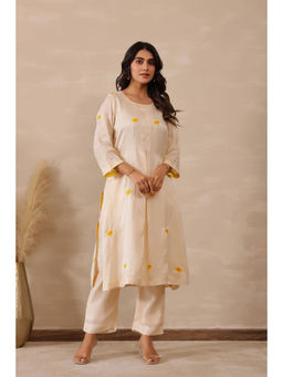 Masoomm - Yellow Marigold Embroidered Kurta and Pant (Set of 2)