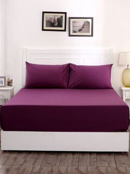 Maspar - Colorart Slumber Solid 200 Tc Cotton Myrtille Single Bed Sheet With 1 Pillow Cover