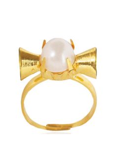 ORNAMAAS - 22K Gold Plated Dual Horn Pearl Ring