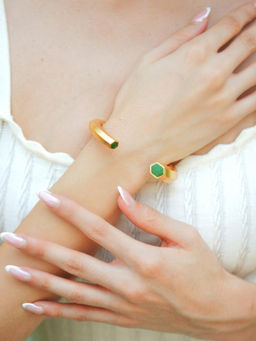 VARNIKA ARORA - Hexa Green Enamel Gold Cuff
