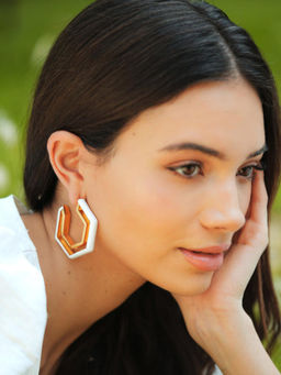 VARNIKA ARORA - Devine White Enamel Gold Earrings