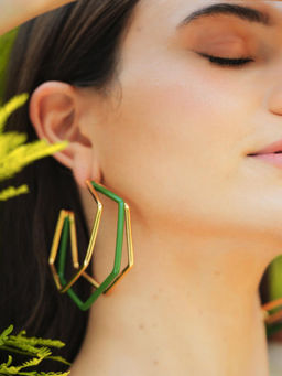 VARNIKA ARORA - Xl Trio Green Enamel Gold Hoops