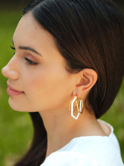 VARNIKA ARORA - Small Trio White Enamel Gold Hoops