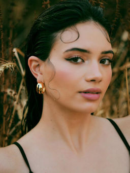 VARNIKA ARORA - Luna Black Enamel Gold Hoops
