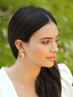 VARNIKA ARORA - Luna White Enamel Gold Hoops