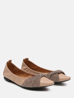 PAZZION - Women's Almond Beige Diamante Pointed Ballerina