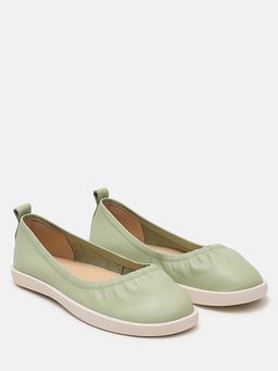 PAZZION - Women's Green Tammy Ruched Round-Toe Ballerina