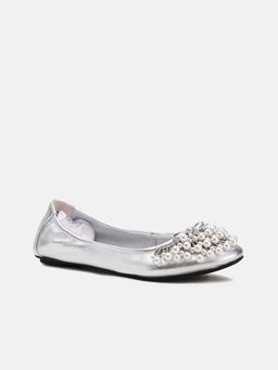 PAZZION - Women's Silver Pearl Diamante Embellished Ballerina