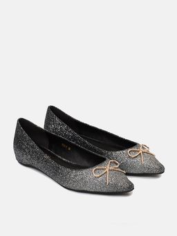 PAZZION - Women's Black Ombre Glitter Pointed Toe Ballerina