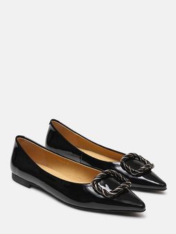 PAZZION - Women's Black Jan Buckle Bow Ballerina