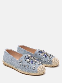 PAZZION - Women's Blue Ornate Gemstone Canvas Espadrilles