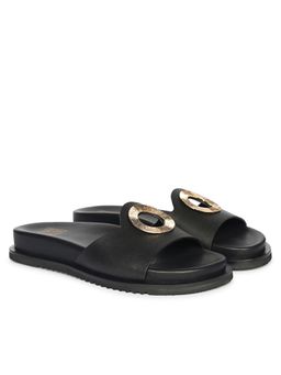 Viviblu - Black Leather Flat Sandals
