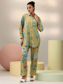 Libas - Mustard Floral Printed Crepe Shirt with Floral Printed Trouser (Set of 2)