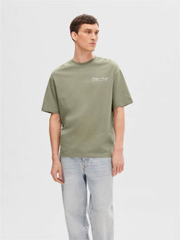 Selected - Green Text Print T-Shirt