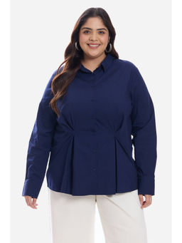 Virgio - Navy Blue Solid Cotton Plus Size Shirt