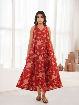 GOODHAND - Red Women's Pure Cotton A-Line Dress