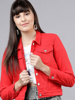 TOKYO TALKIES - Red Solid Denim Jacket