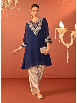 Lakshita - Blue Embroidered Chiffon Kurta with Dhoti Pant (Set of 2)