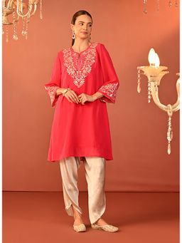 Lakshita - Pink Embroidered Chiffon Kurta with Dhoti Pant (Set of 2)